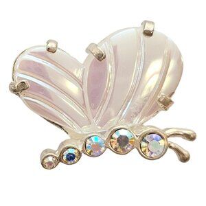 Carolee Vintage Butterfly Brooch AB Glass Wings Rhinestone Pin Signed, C877